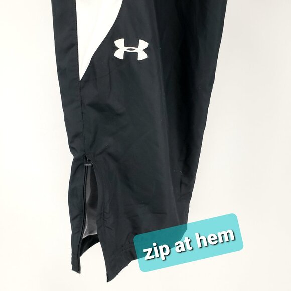 Under Armour Hockey Warm-Up Pant LARGE Black White Coldgear Poly Fleece Interior - Picture 2 of 8